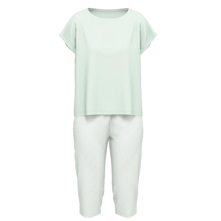 TOM TAILOR Damen Pyjama 3/4, Rundhals, Print, Grün 3XL/46