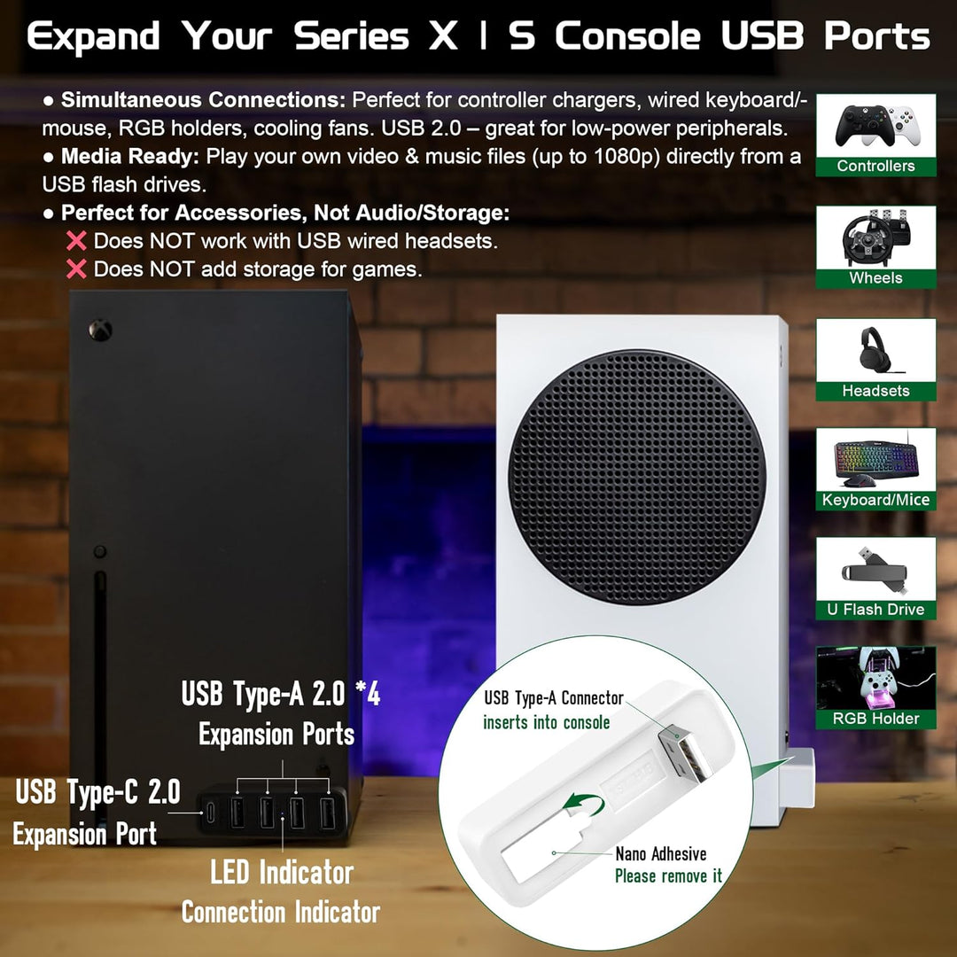 Joso USB-Hub mit 5 Anschlüssen für die Xbox-Serie, Hochgeschwindigkeits-USB-Anschluss ExpanderAdapte