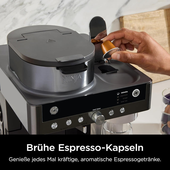Ninja Prestige 2-in-1 Filterkaffee- und Kapselmaschine mit integriertem Milchaufschäumer, für Latte,