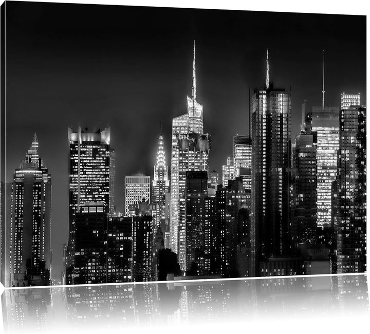Pixxprint New York von Oben schwarz weiss / 100x70cm Leinwandbild bespannt auf Holzrahmen/Wandbild K