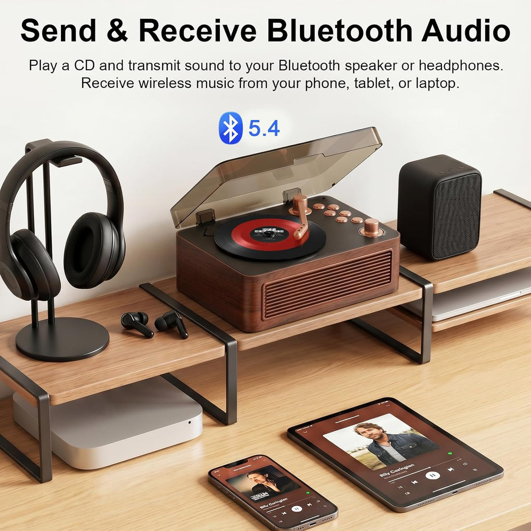 Gueray Tragbarer Bluetooth CD-Player mit Lautsprechern 3600mAh Wiederaufladbarer Vintage CD Spieler