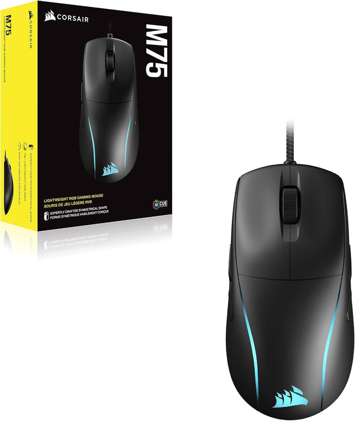 Corsair M75 Wired RGB Leichte FPS Gaming-Maus – 26.000 DPI – Austauschbare Seitentasten – PC – Schwa