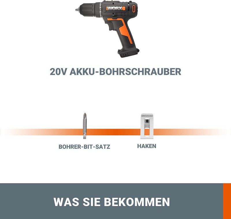 WORX WX108.9 Akku Bohrschrauber 20V – Allrounder Schrauber zum Bohren & Schrauben für Verschiedene M