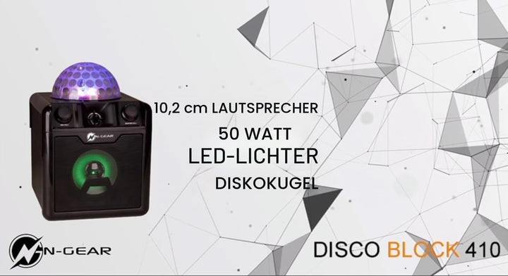 N-Gear DISCO410 Karaoke &amp; Party Bluetooth Lautsprecher mit Discokugel, Mikrofon &amp; Powerbank-Funktion