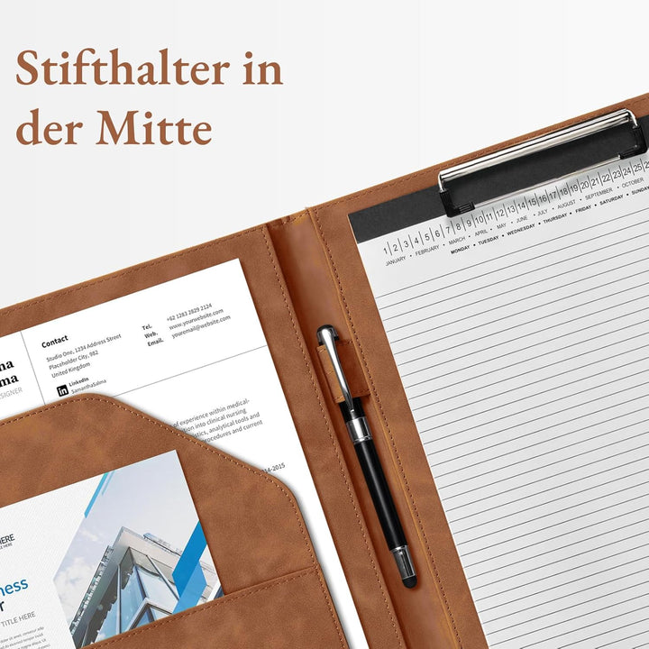 Mymazn Klemmbrett A4 mit Deckel, Mappe A4 Schreibmappe Klemmbrettmappe, PU-Leder Konferenzmappe mit