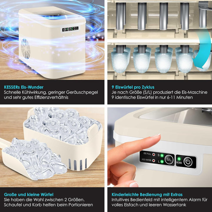 KESSER® Eiswürfelbereiter | Eiswürfelmaschine Edelstahl | Ice Maker | 12 in 24h | Zubereitung in 7 m