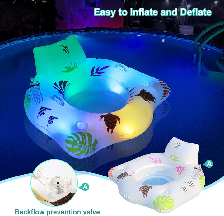 LanBlu Aufblasbarer Pool Luftmatratze Schwimmsessel mit Farbe Wechselnden Licht, Solarbetriebene Luf