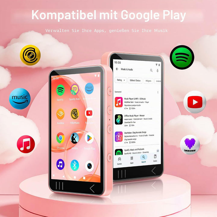 HIFI WALKER G7 MP3-Player mit Bluetooth & WLAN, Android 13, 144 GB Speicher, 3 GB RAM, 4-Zoll HD-Tou