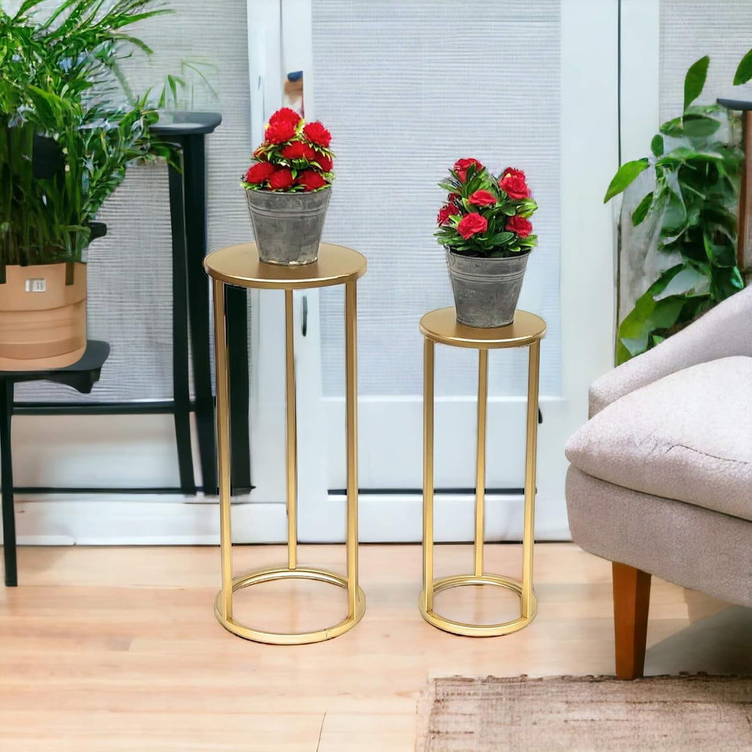 DanDiBo Blumenhocker Metall Gold Rund Blumenständer Beistelltisch 96510 2er Set Blumensäule Modern P