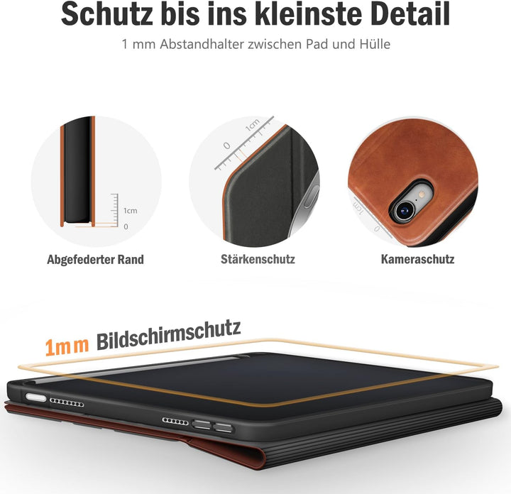 Antbox Hülle für iPad mini (A17 Pro) 7./6. Generation 8,3 Zoll Braun | PU Leder, Integrierter Stifth