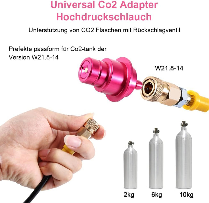 ASOFTY Co2 Adapter Hochdruckschlauch 1.5m für Grössere CO2 Flaschen Kompatibel mit Wassersprudler Du