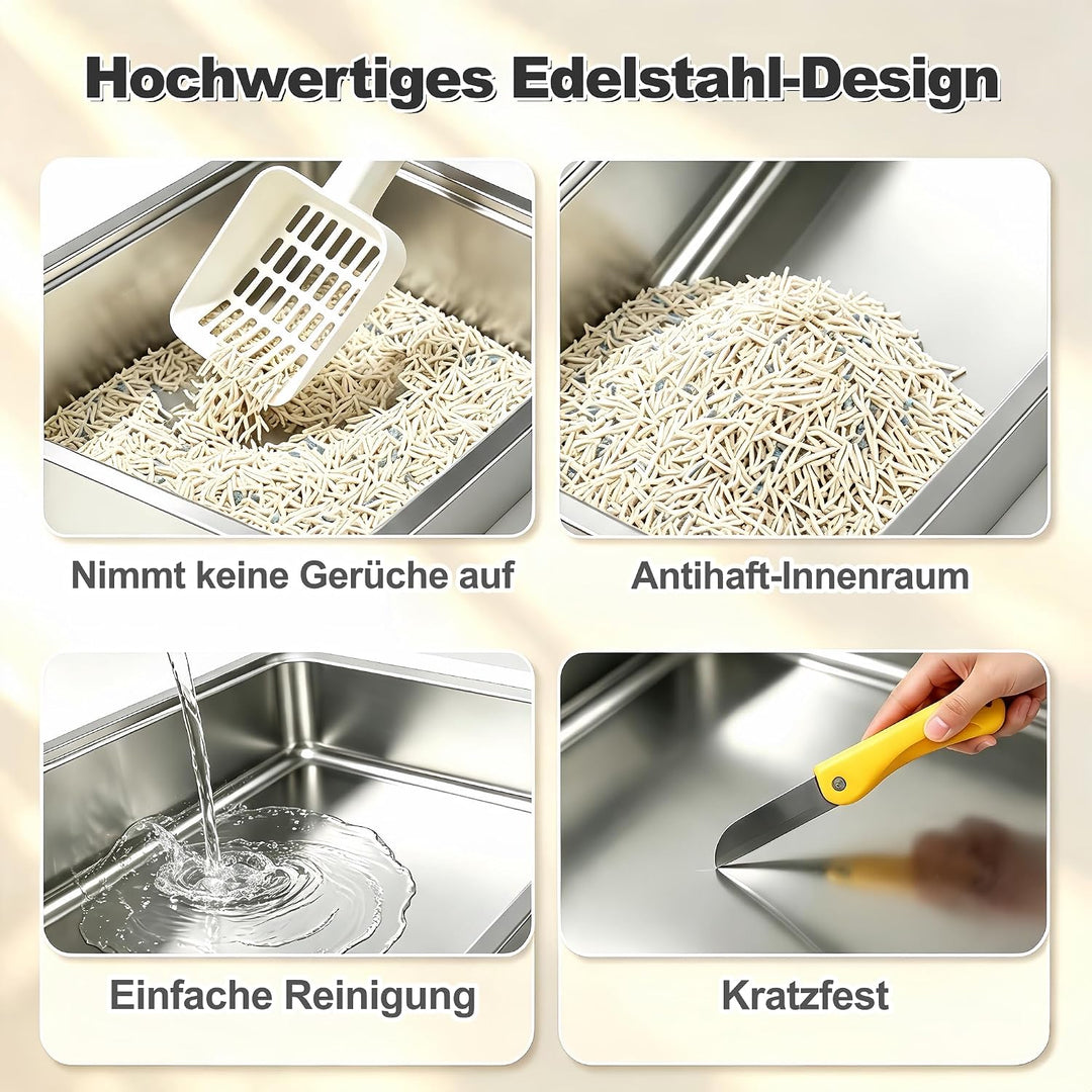 XL Geschlossene Katzentoilette mit Edelstahlschublade und Deckel, extra gross, auslaufsicher und ger