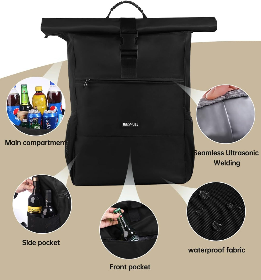 20L Thermo Rucksack Kühlrucksack Kühltasche Wasserdichter Picknickrucksack mit Flaschenöffner für Pi