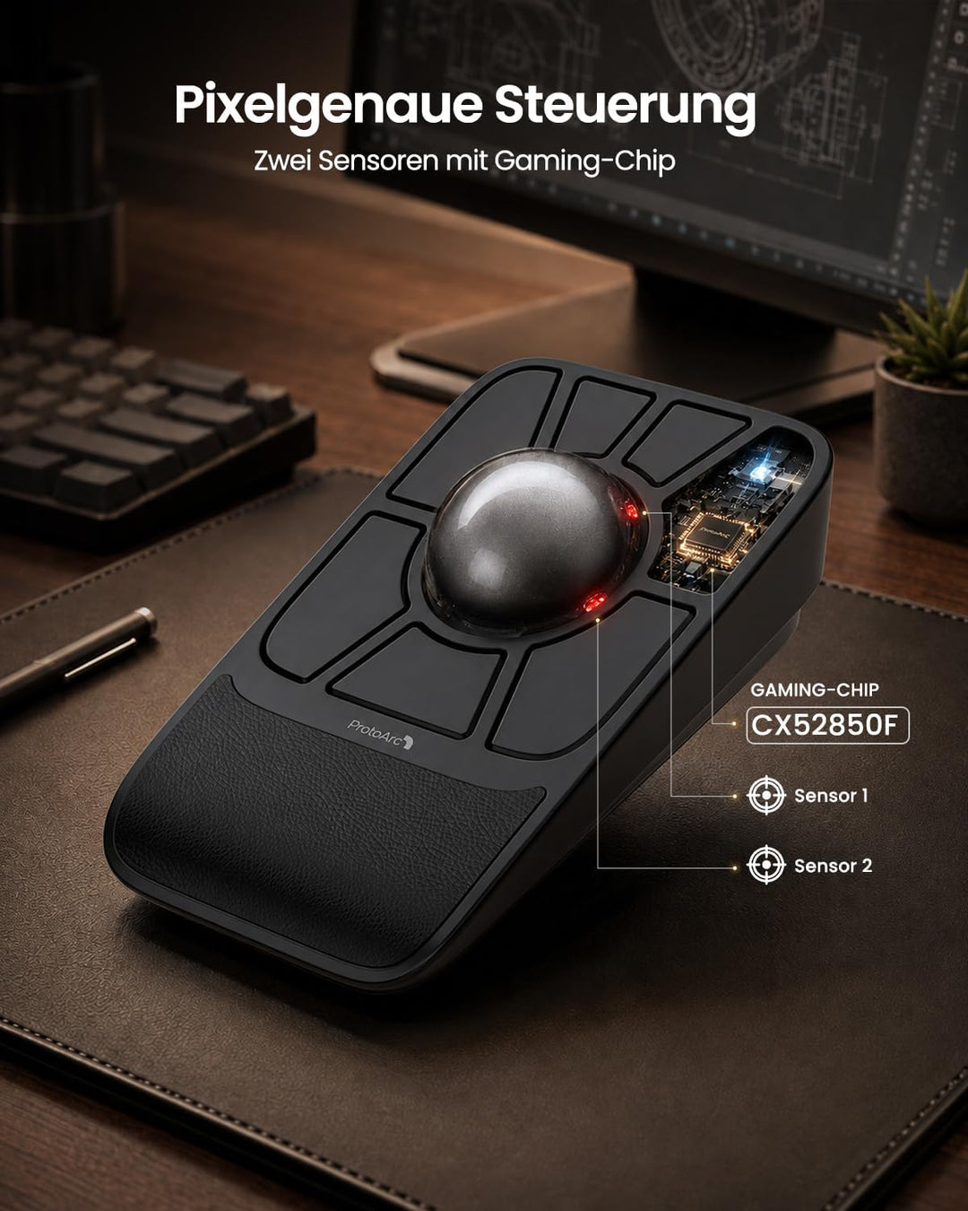 ProtoArc EM06 Ergonomische Trackball-Maus, Kabel/2,4 GHz/Bluetooth