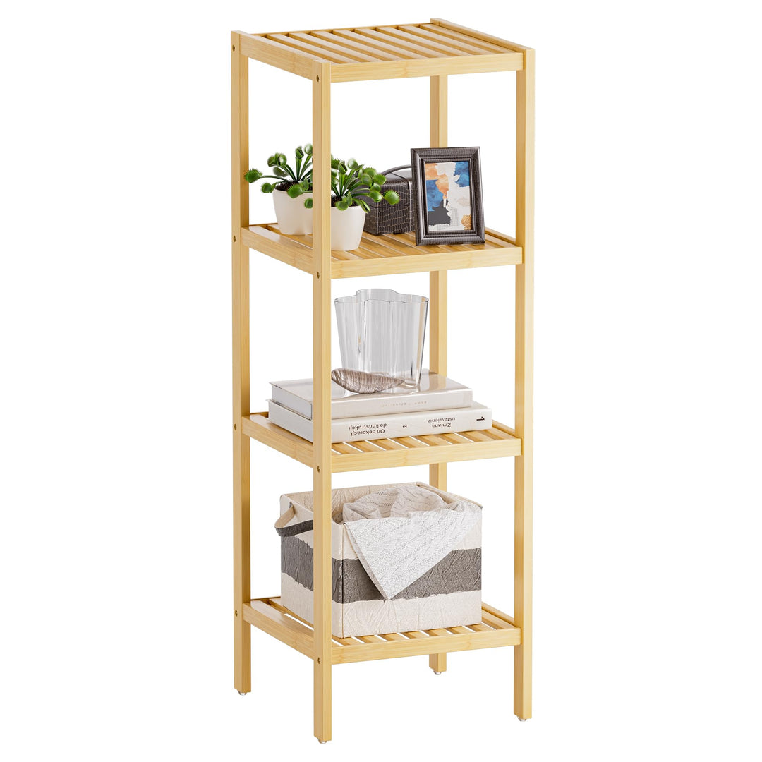 SMIBUY Badezimmer-Aufbewahrungsregal, 4 Ebenen, Bambusregal, Organizer, multifunktionales Regal für