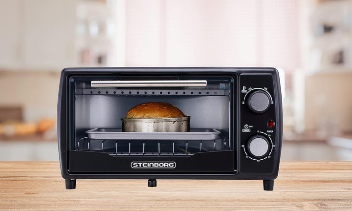 Mini Backofen | 1000 Watt | 10 Liter | inkl. Backblech und Grillrost | Pizzaofen | 90°-230°C | 60 mi