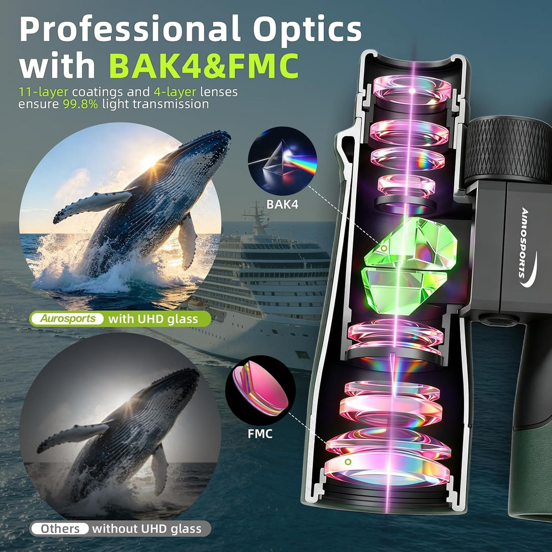 15x56 HD Fernglas Erwachsene - Aurosports Large View Fernglas mit klaren Low Light Vision - Leichtge