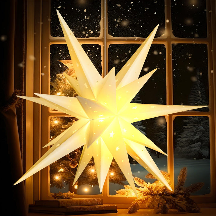 SUNBEAUTY Weihnachtsstern Beleuchtet Batterie mit Timer, 58CM Hängend Weihnachtsdeko Aussen Led Ster