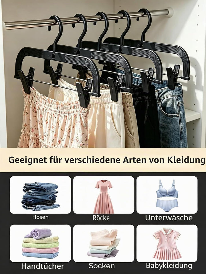 Platzsparende Hosenbügel 35cm, 20 Stück Kleiderbügel Kunststoff mit verstellbaren Zangen, Stapelbare