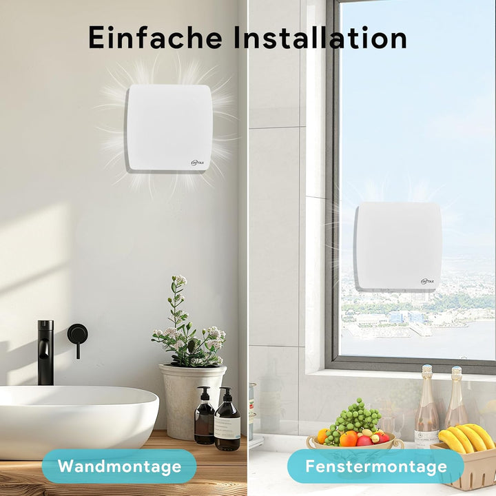 Badlüfter 100mm, ≤34db Leiser und Leistungsstarker Abluftventilator, 12W 95m³/h IPX4 Wandventilator