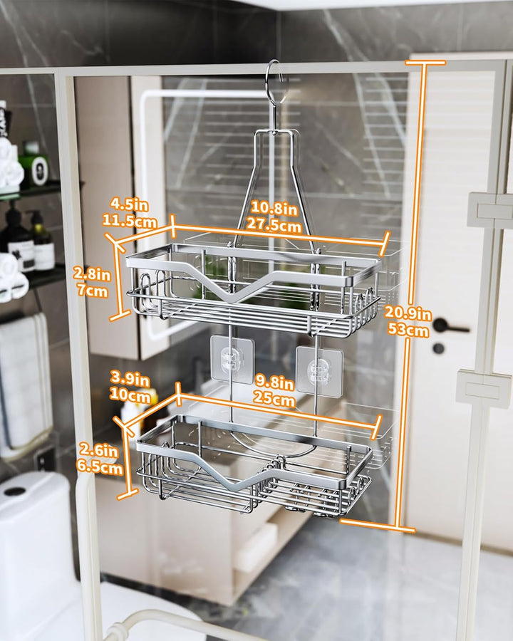 SWTYMIKI Duschablage zum Hängen - Duschablage Hängend mit Mehreren Haken, 2-Stufiger Duschkorb mit S