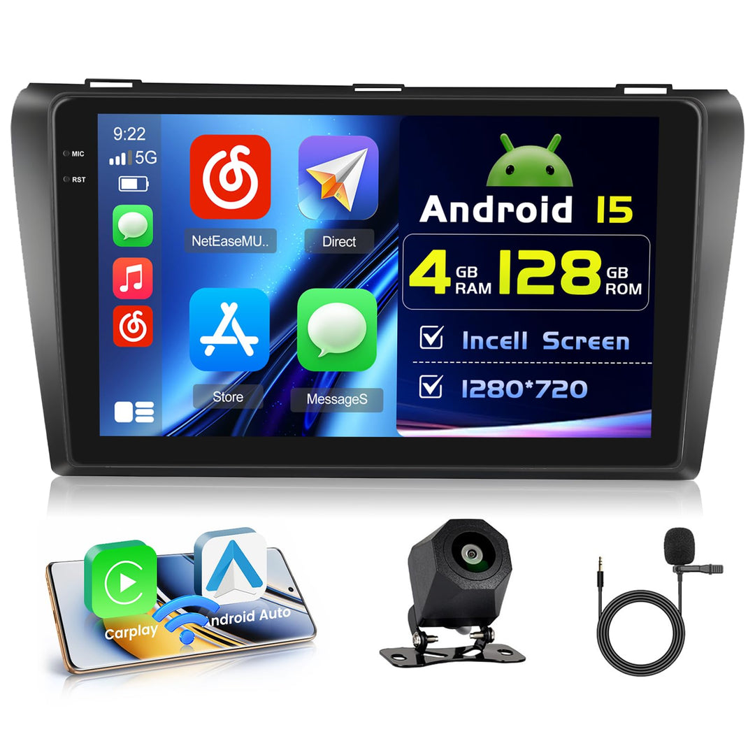 Hikity 4+128G 9" Android Autoradio für Mazda 3 2006-2012 Wireless CarPlay | Incell Touchscreen GPS N