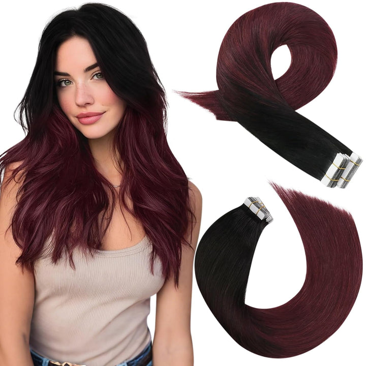 Moresoo Haarverlängerung Echthaar Tape in Schwarz 60 cm Tape Extensions Echthaar Remy Extensions Tap