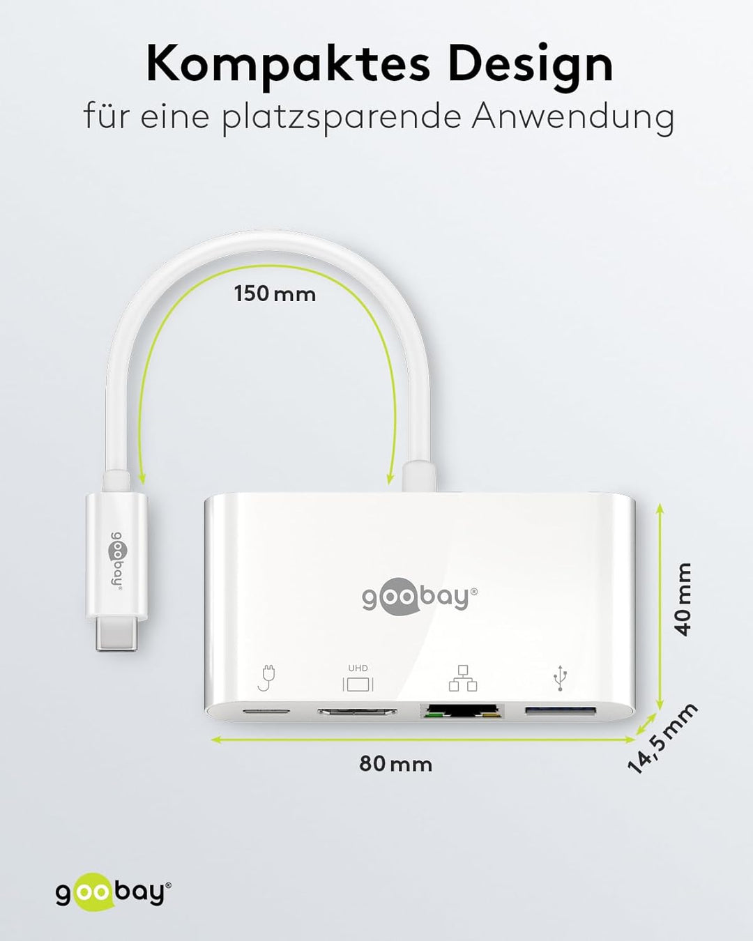 Goobay 62105 USB C Hub Multiport USB Verteiler 60W PD / 4 Port USBC auf 1x HDMI - 1x USB-C - 1x USB-
