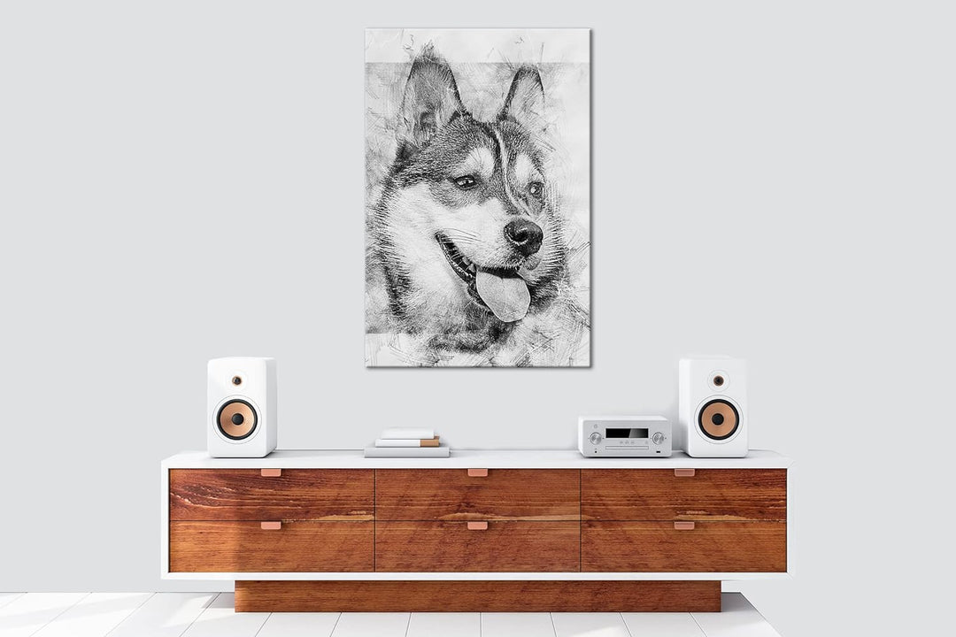 deyoli friedlicher Hund Effekt: Schwarz&Weiss Format: 80x60 als Leinwandbild, Motiv fertig gerahmt a