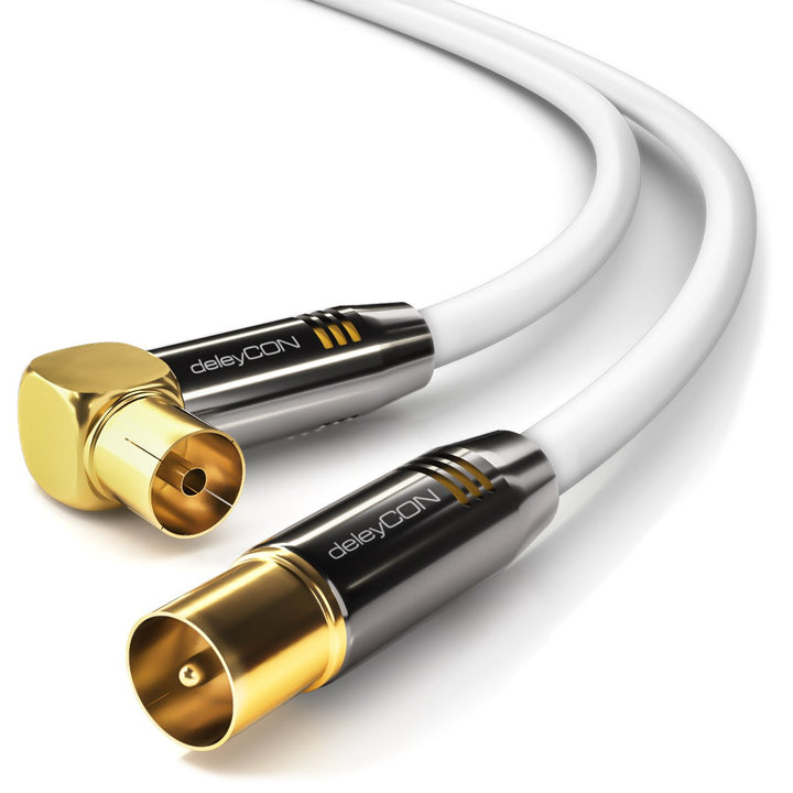 deleyCON 12,5m TV Antennenkabel HDTV Full HD - 1x gewinkelt - Koaxialkabel - TV-Stecker (gerade) zu