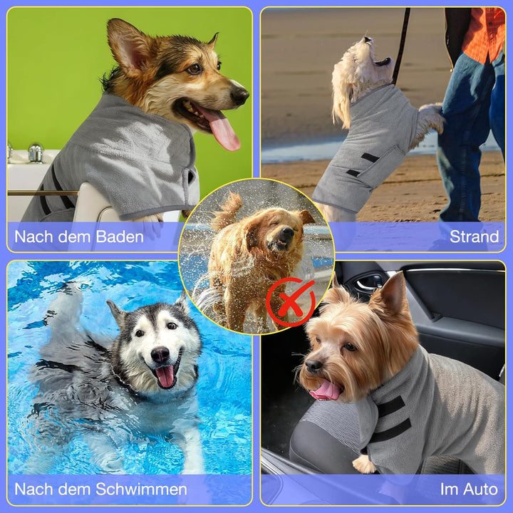 Hundebademantel Extra Saugfähig, Bademantel Hund Schnelltrocknend mit Klettverschluss Mikrofaser Hun