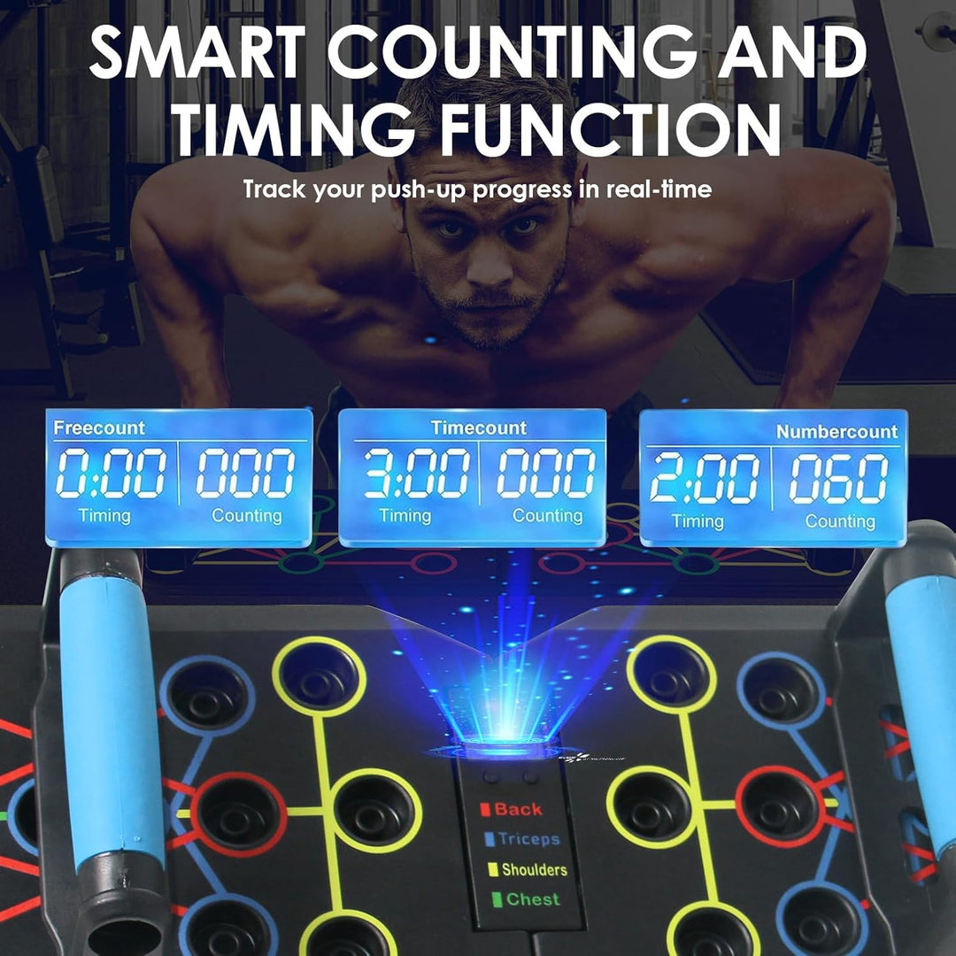 Liegestützbrett mit Widerstandsbändern, klappbare Liegestützstange mit Zähler/Timer, multifunktional