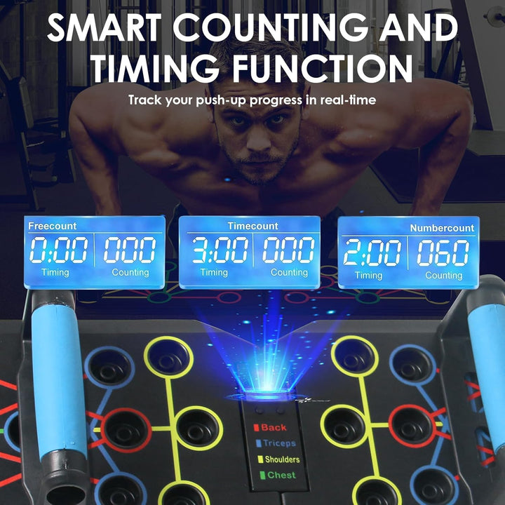 Liegestützbrett mit Widerstandsbändern, klappbare Liegestützstange mit Zähler/Timer, multifunktional