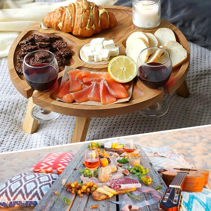 Outdoor Weintisch Tragbar, Mini Campingtisch, Picknicktisch Rund Holz Tragbarer, Outdoor Weintisch P