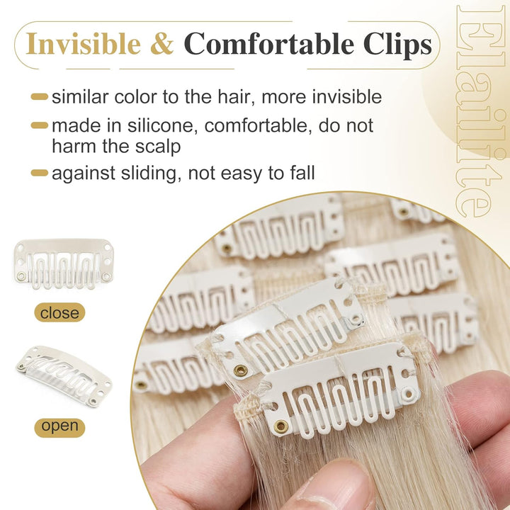 Elailite Clip in Extensions Echthaar, 8 Teile Set 18 Clips Haarverlängerung, Glattes Haarteil Natürl