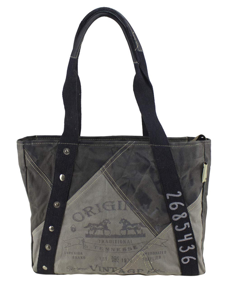 Sunsa Canvas Handtasche. Damen Shopper Tasche in Vintage Stil. Grosse Schultertasche. Schwarz/grau T