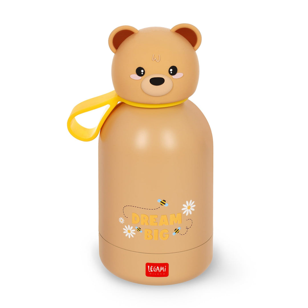 Legami - Hot&Cold BFF Kinder-Wasserflasche, Teddy Bear-Motiv, doppellagig aus 18/8 Edelstahl mit luf