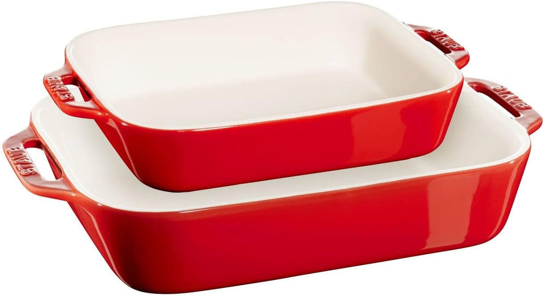 STAUB Ceramique Auflaufform-Set, Ofenform, rechteckig, Kirsch-Rot, Keramik, 2-tlg (20 x 16 cm & 27 x