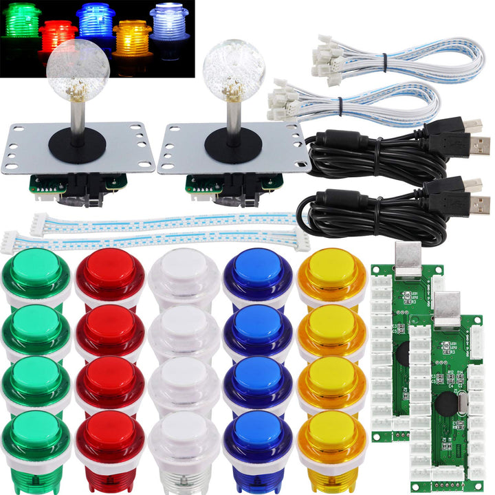 SJ@JX Arcade 2 Player Game Controller Stick DIY Kit LED Buttons MX Microswitch 8 Way Joystick USB En