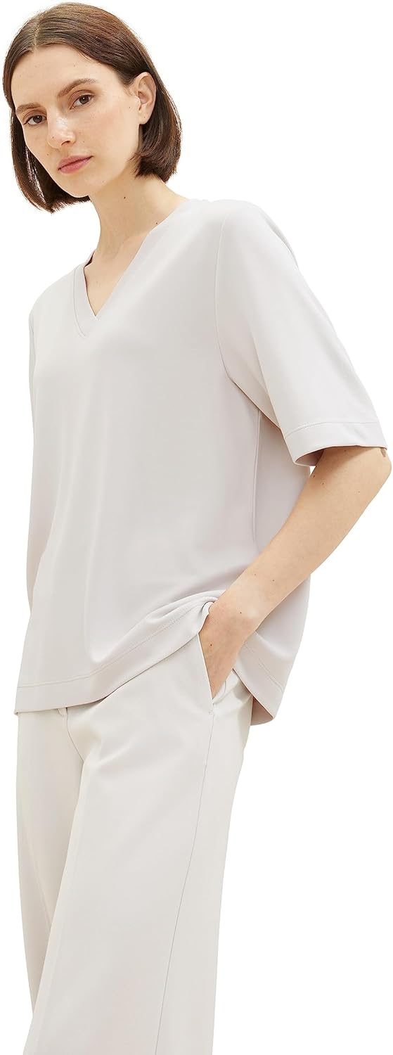 TOM TAILOR Damen Basic T-Shirt mit V-Ausschnitt M 16339 - Clouds Grey, M 16339 - Clouds Grey