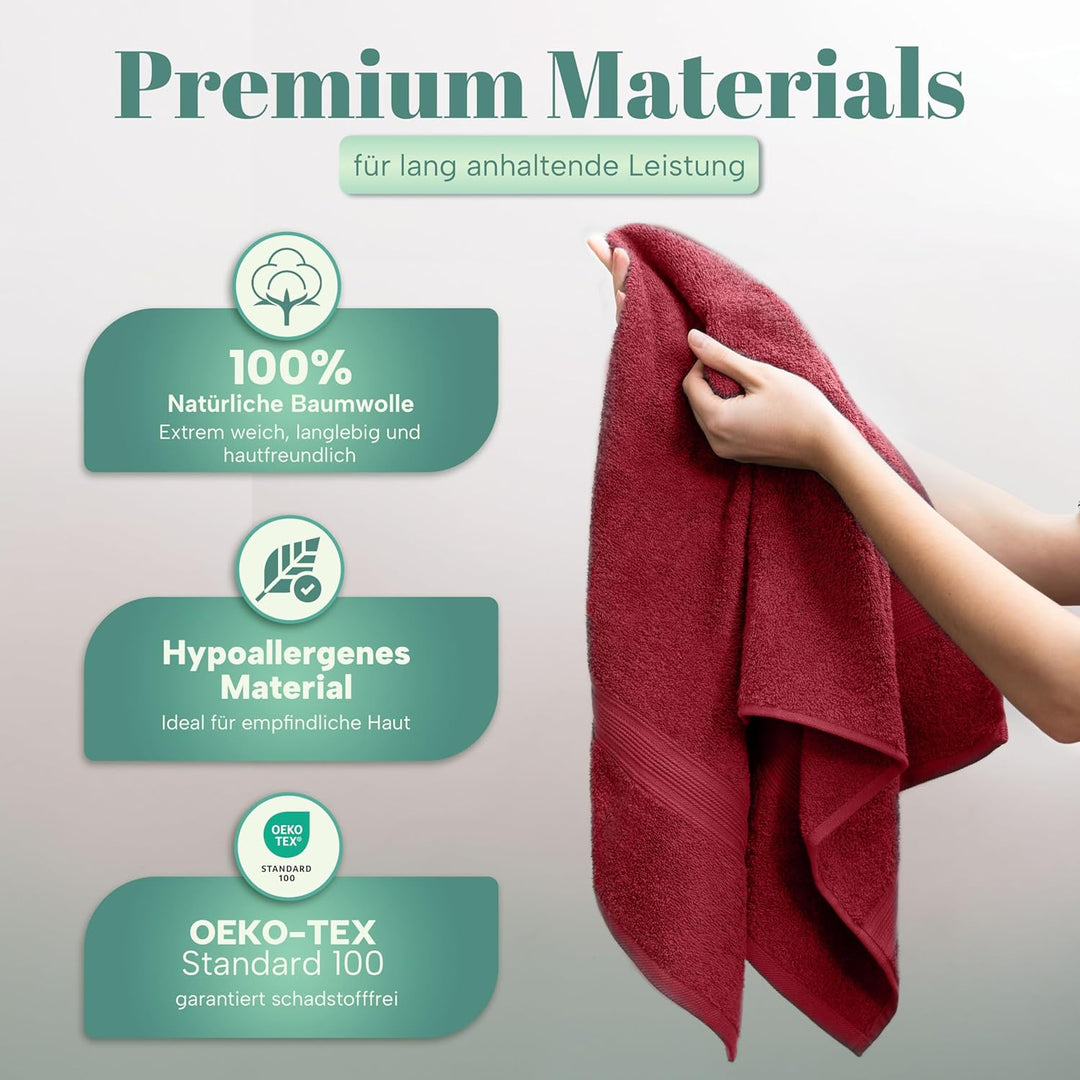 NatureMark NM-HT0860 Frottier Handtücher, 8-er Pack, 50 x 100 cm, 100% Baumwolle (Anthrazit/Bordeaux