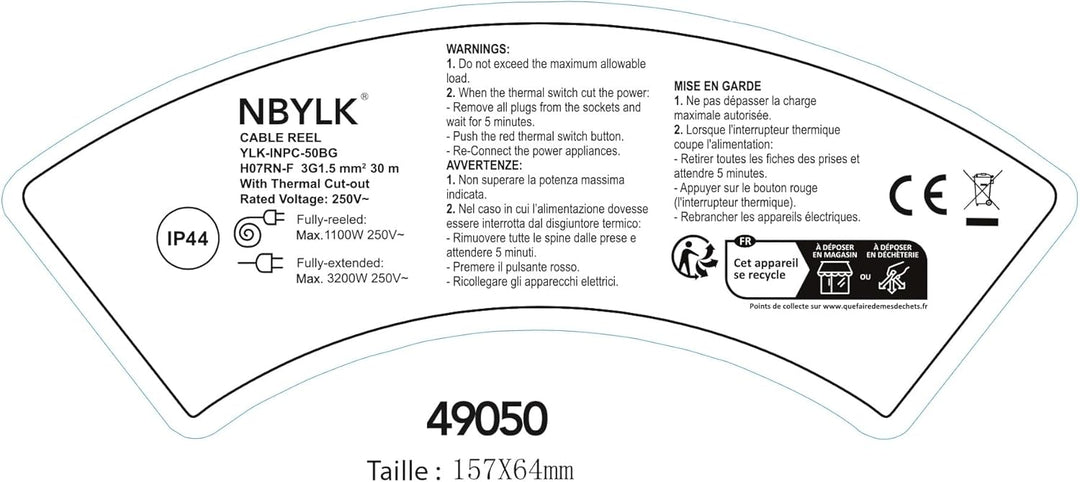 Electraline 49050 Kabeltrommel, mit gummiertem Kabel, 30 m, 2 IEC-Steckdosen, Schwarz / Blau 3G1,5,