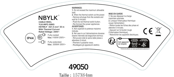 Electraline 49050 Kabeltrommel, mit gummiertem Kabel, 30 m, 2 IEC-Steckdosen, Schwarz / Blau 3G1,5,