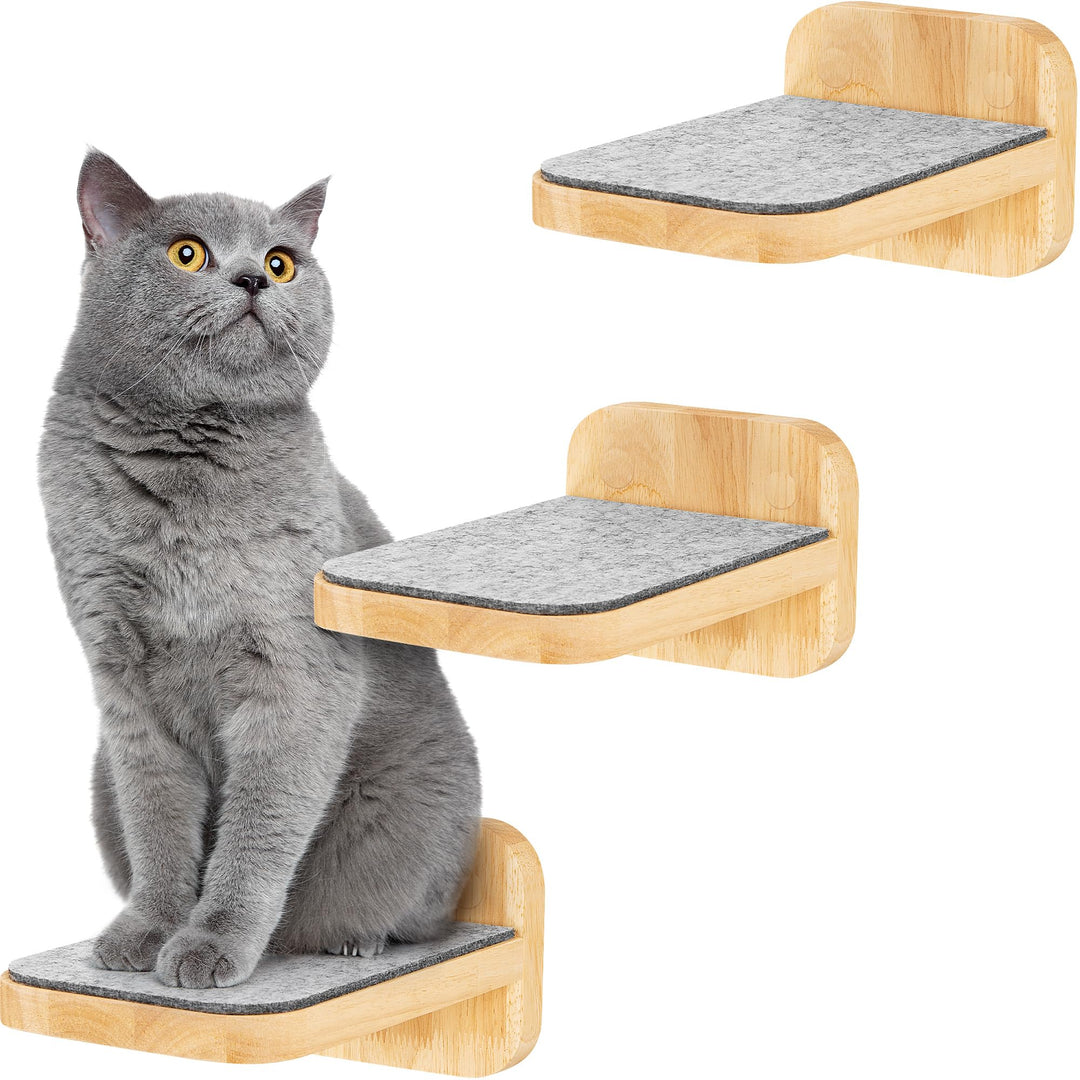 HAPPYPET Katzentreppen 3er-Set für Wandmontage - Nachhaltiges Hartholz, Designer Kletterwand Katzen,