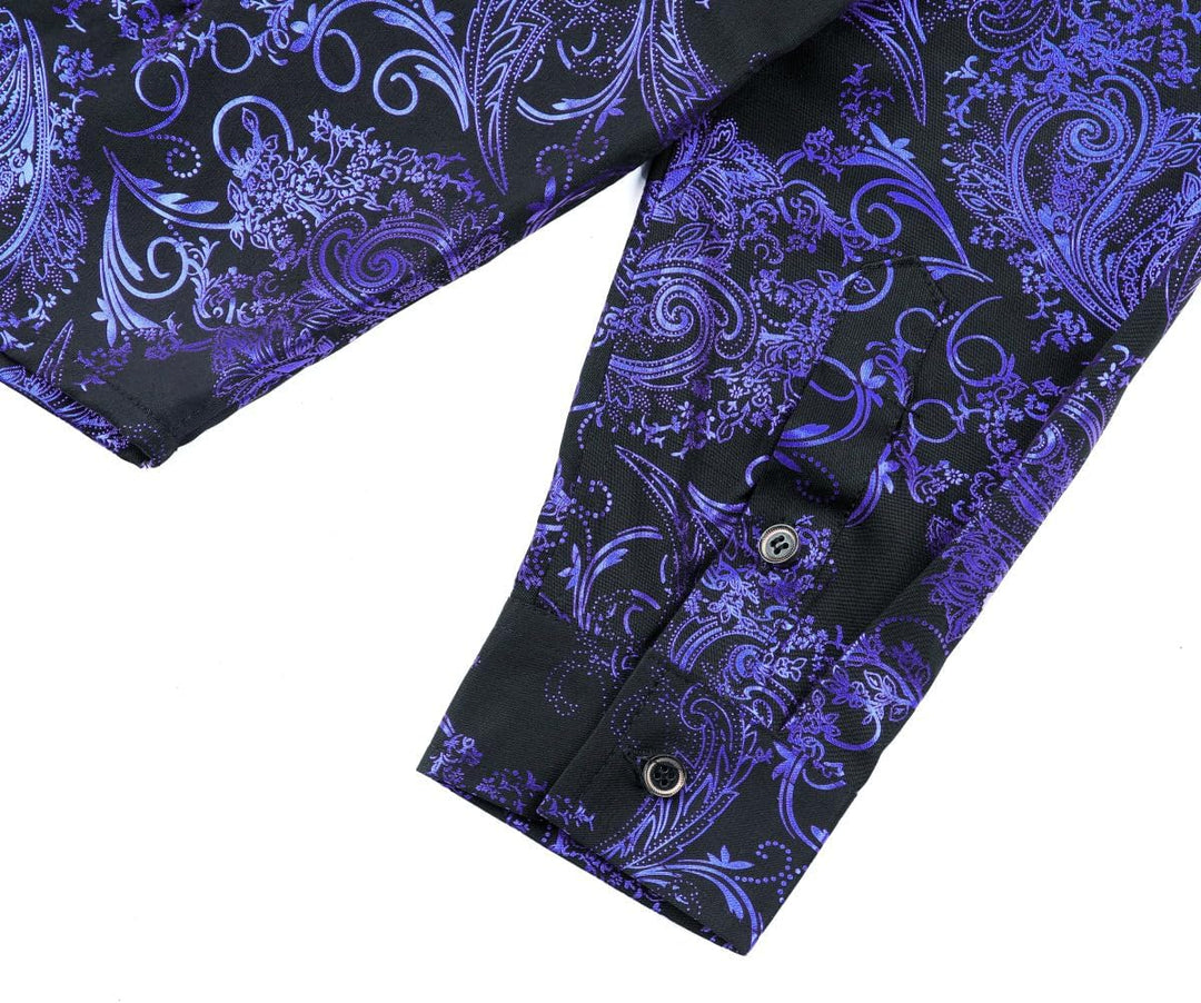 Allthemen Herren Jacquard Hemd Langarm Satin Freizeithemd Paisley Herrenhemd für Party Hochzeit S Bl