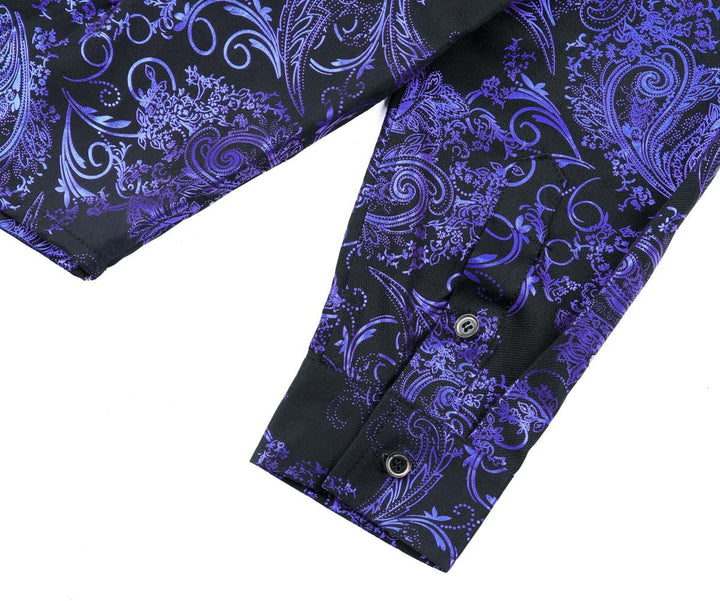 Allthemen Herren Jacquard Hemd Langarm Satin Freizeithemd Paisley Herrenhemd für Party Hochzeit S Bl