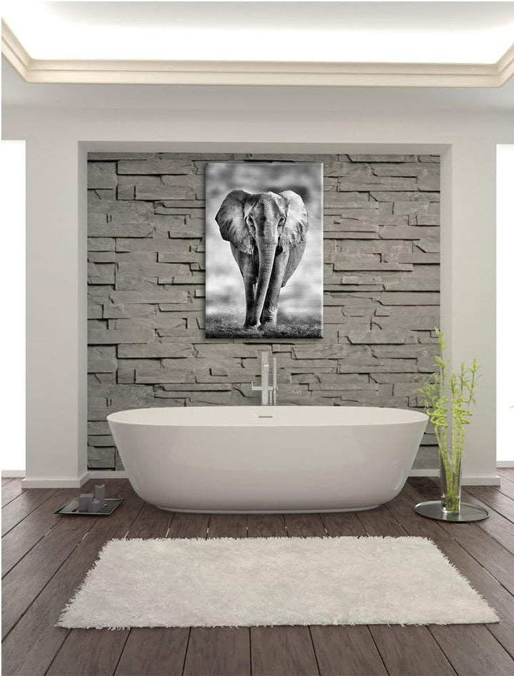 Pixxprint Elefant in Savanne als Leinwandbild/Grösse: 100x70 cm/Wandbild/Kunstdruck/fertig bespannt,