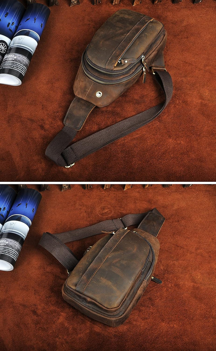 Le’aokuu Herren Echtes Leder Hüfttasche Brusttasche Bauchtsche Crossbody Bag Sling Bag Schultertsche