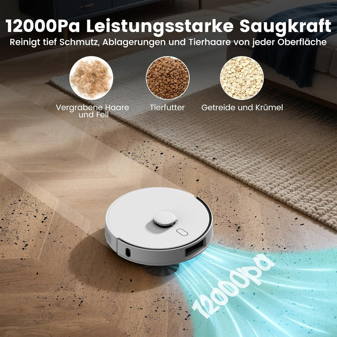 FIXR Saugroboter mit Wischfunktion, Staubsauger Roboter mit Absaugstation 3.5L, 12000Pa Saugkraft, R