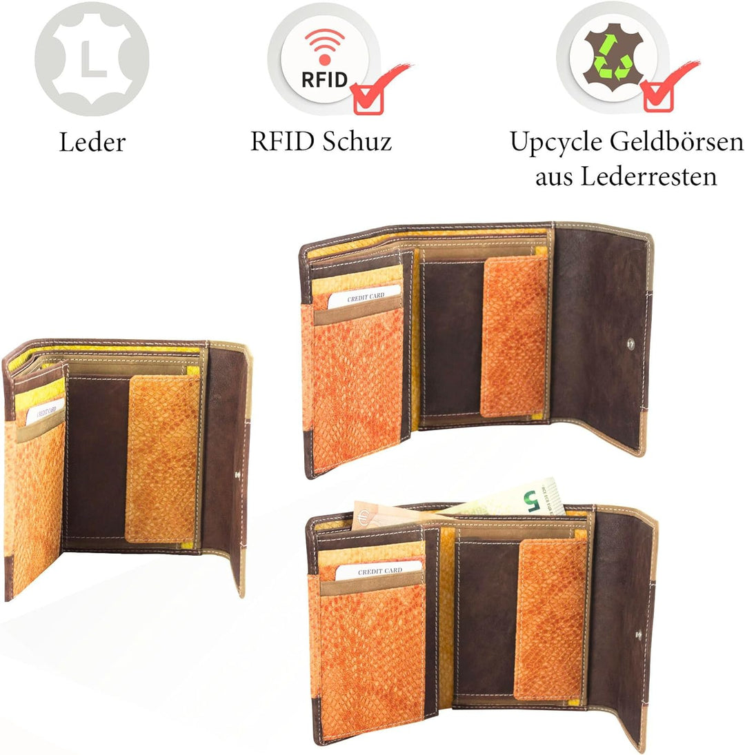 Sunsa Geldbörse. Damen Geldbeutel. Leder Portemonnaie mit RFID Schutz. Mittlere gross Brieftasche mi